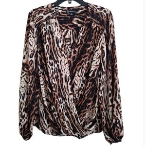 INC International Concepts Animal Print Draped Surplice Blouse Size XL